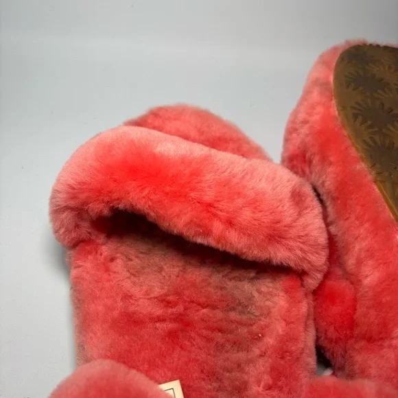 UGG Oh Yeah Fluff Womens Size 10 Coral Sheepskin Slingback Slippers Shoe - Picture 8 of 9